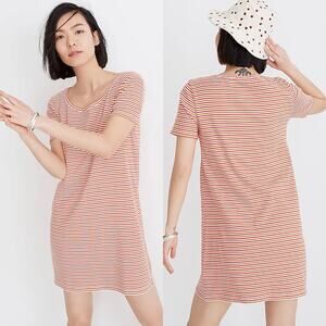 Madewell Red Brown Ribbed Stripe Swingy Short Sleeve Tee Dress Women's Medium